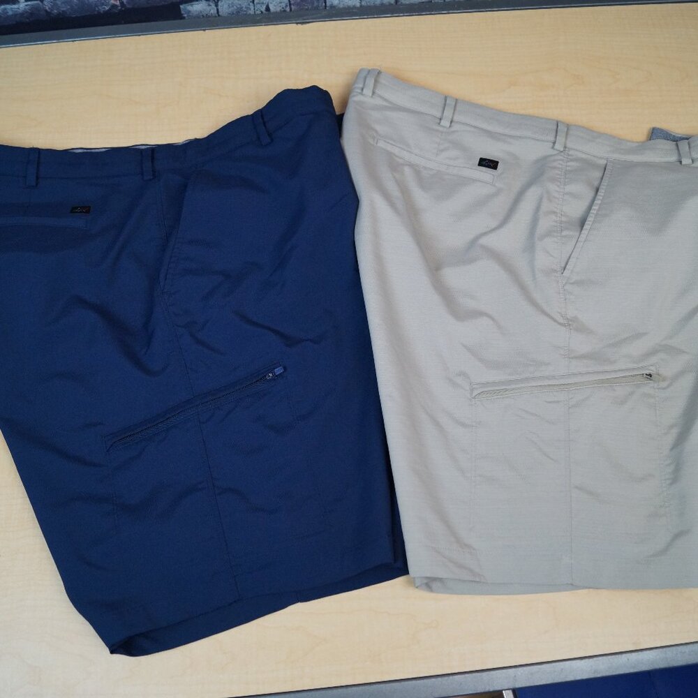 Greg Norman Cargo Golf Shorts Lot of 2 Blue Khaki Stretch Performance Mens 40